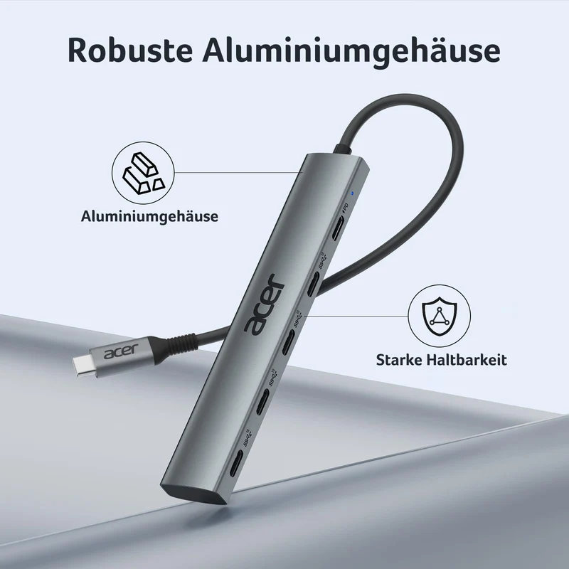Acer USB C Hub 10Gbps mit Typ-C 100W Stromversorgung Ultra Slim 4*USB-C 3.2