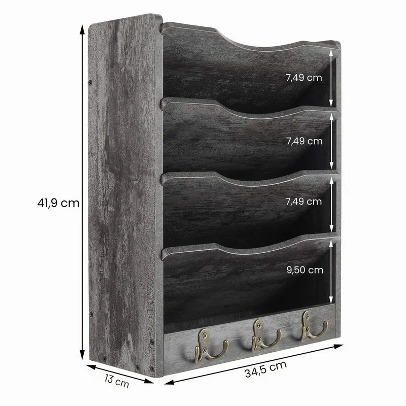PAG Schreibtisch Wandorganizer Holz,zeitschriftenhalter,Hängend Document Organizer Mit 3-Haken，Für Büros, Wohnungen und School Supplies(5 Fächer, Dunkelgrau)