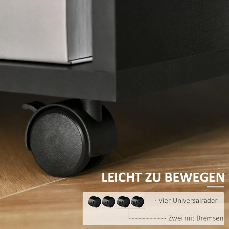 HOMCOM Druckerständer Druckertisch Bürowagen Rollwagen mit Schrank+Regale Spanlatte Schwarz 60 x 50 x 65,5 cm