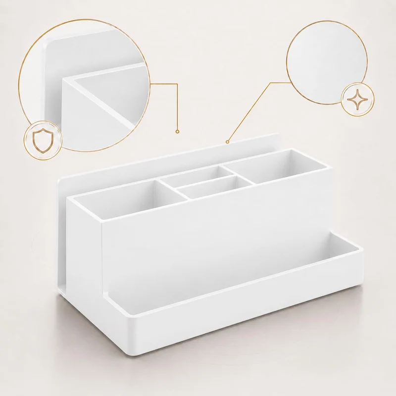 Acrimet Büro Organizer mit 6 Fächern, Schreibtisch Organizer für Stifte, Bürobedarf, Schreibwaren und Zubehör, Kunststoff, Weiß