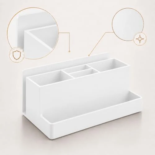 Acrimet Büro Organizer mit 6 Fächern, Schreibtisch Organizer für Stifte, Bürobedarf, Schreibwaren und Zubehör, Kunststoff, Weiß