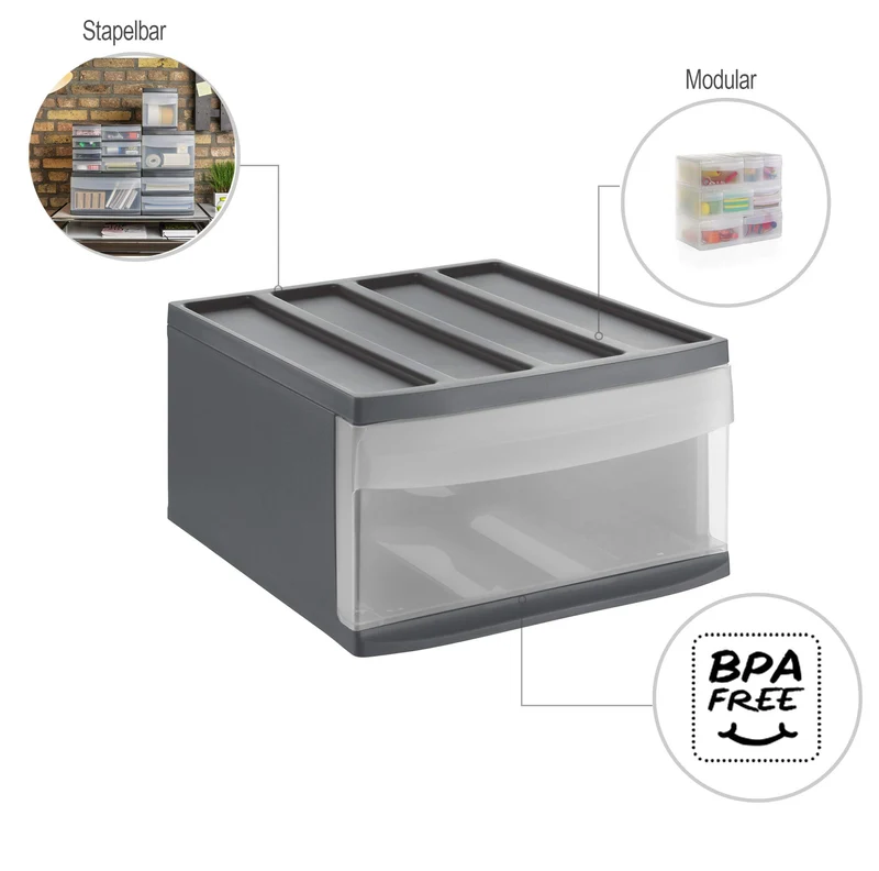 Rotho Systemix Schubladen Organizer Schubladenbox L Anthrazit transparent