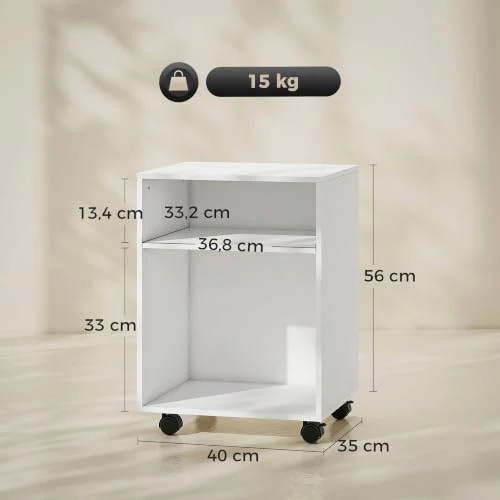 HOMCOM Druckerständer mit Rollen Druckertisch 40 x 35 x 56 cm, Weiß