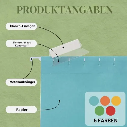 25 Stück A4 Hängeregistermappen aus Pappe mit Tabs + Einschüben