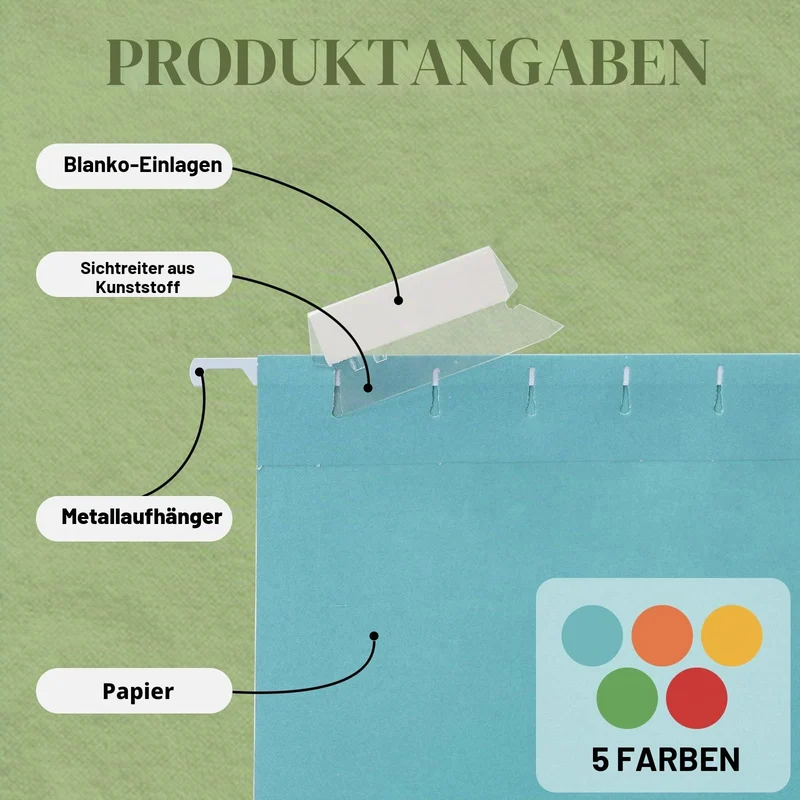 25 Stück A4 Hängeregistermappen aus Pappe mit Tabs + Einschüben