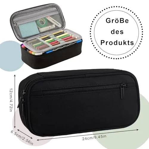 CNMTCCO Federmäppchen 5 Fächer, großer Vorrat federmäppchen große Größe mäppchen teenagerfeder mäppchen Unisex (Schwarz)