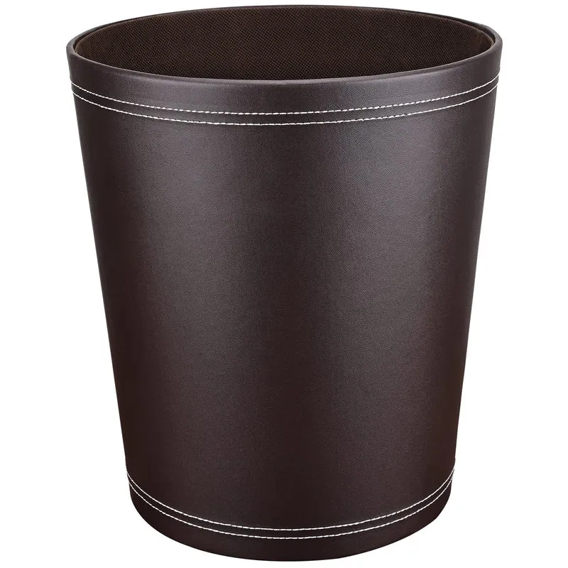GORESE Papierkorb Büro - Papierkorb aus Leder in Schwarz, modernes Design, Mülleimer für Küche, Bad, Büro (Braun)