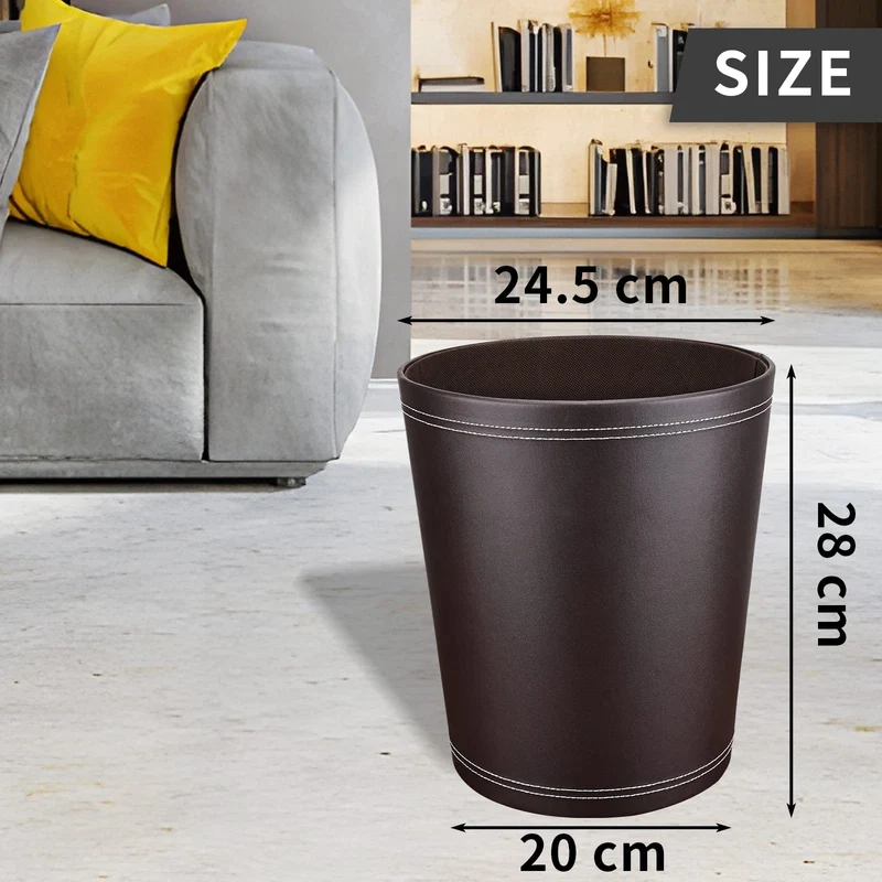GORESE Papierkorb Büro - Papierkorb aus Leder in Schwarz, modernes Design, Mülleimer für Küche, Bad, Büro (Braun)