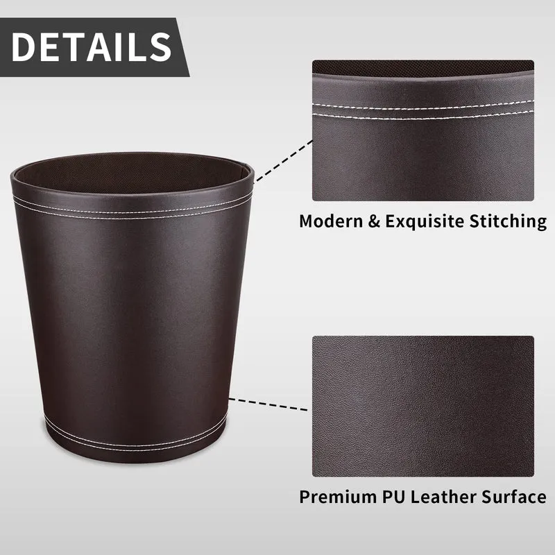 GORESE Papierkorb Büro - Papierkorb aus Leder in Schwarz, modernes Design, Mülleimer für Küche, Bad, Büro (Braun)