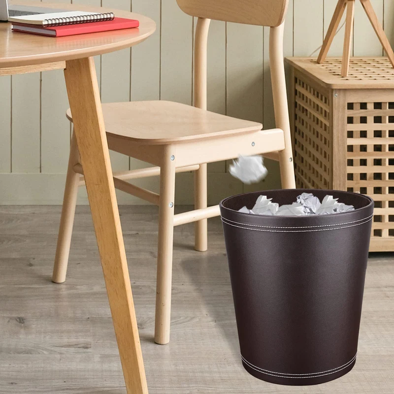 GORESE Papierkorb Büro - Papierkorb aus Leder in Schwarz, modernes Design, Mülleimer für Küche, Bad, Büro (Braun)