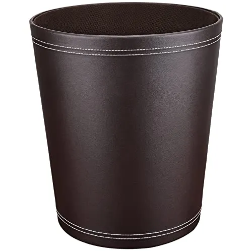GORESE Papierkorb Büro - Papierkorb aus Leder in Schwarz, modernes Design, Mülleimer für Küche, Bad, Büro (Braun)