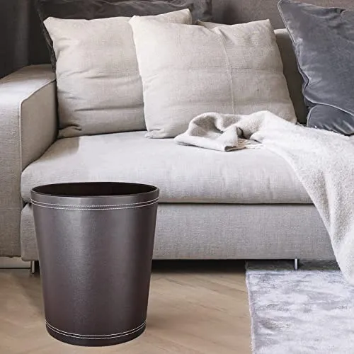 GORESE Papierkorb Büro - Papierkorb aus Leder in Schwarz, modernes Design, Mülleimer für Küche, Bad, Büro (Braun)