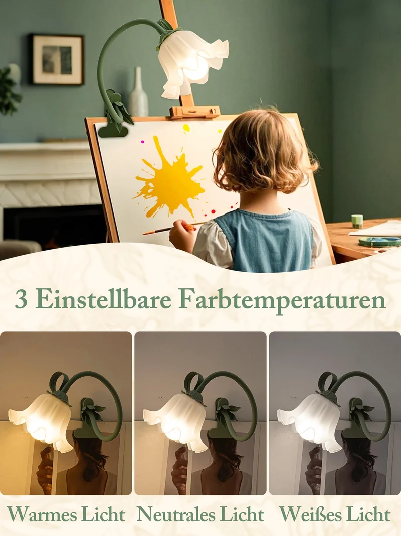 WLHONG Blumen Klemmlampe LED Leselampe mit Clip Grün