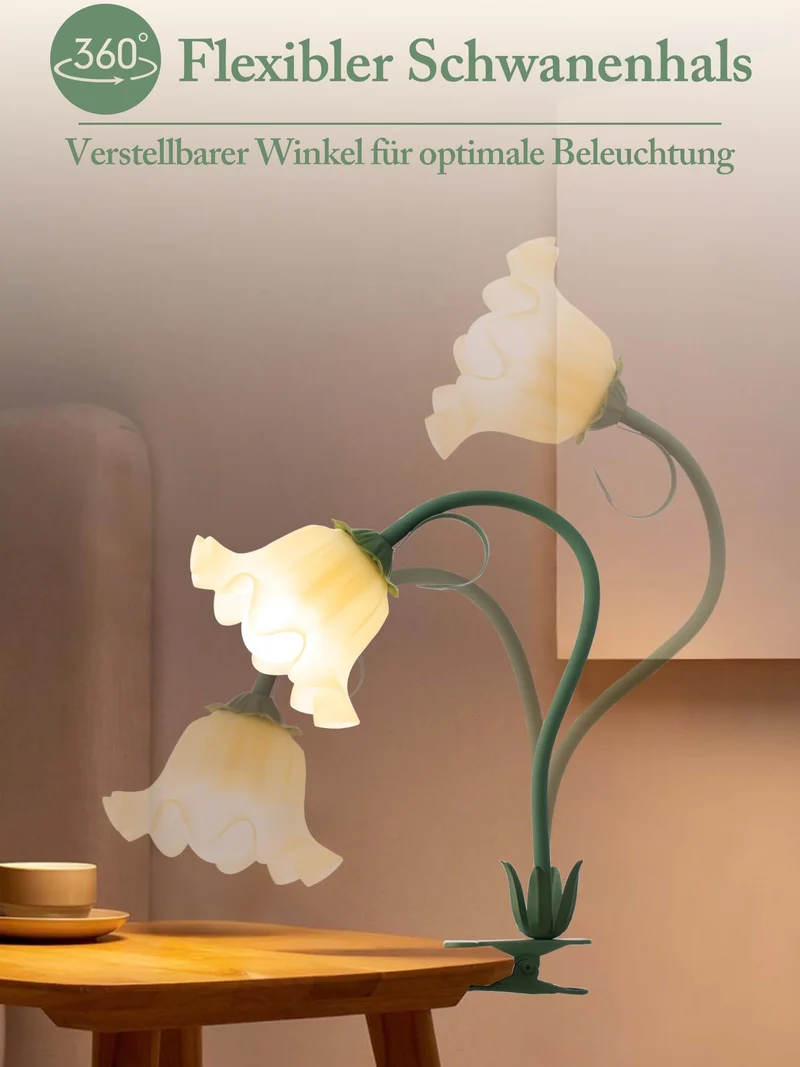 WLHONG Blumen Klemmlampe LED Leselampe mit Clip Grün