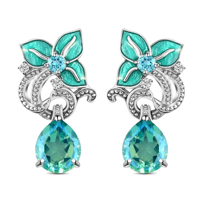 GP Italienische Garten Kollektion - Pfau Triplett Quarz und blaue Apatit-Ohrringe, 925 Silber platiniert ca. 8,57 ct