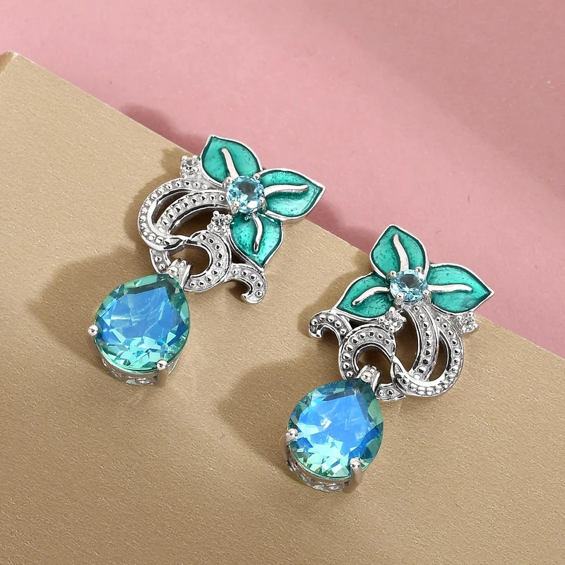 GP Italienische Garten Kollektion - Pfau Triplett Quarz und blaue Apatit-Ohrringe, 925 Silber platiniert ca. 8,57 ct