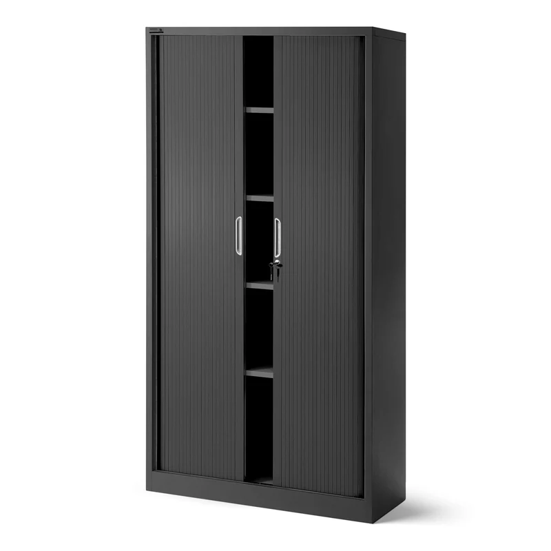Jan Nowak Rollladenschrank Aktenschrank Büroschrank mit Rolltüren Metall Pulverbeschichtung 4 Einlegeböden 185 cm x 90 cm x 45 cm Anthrazit