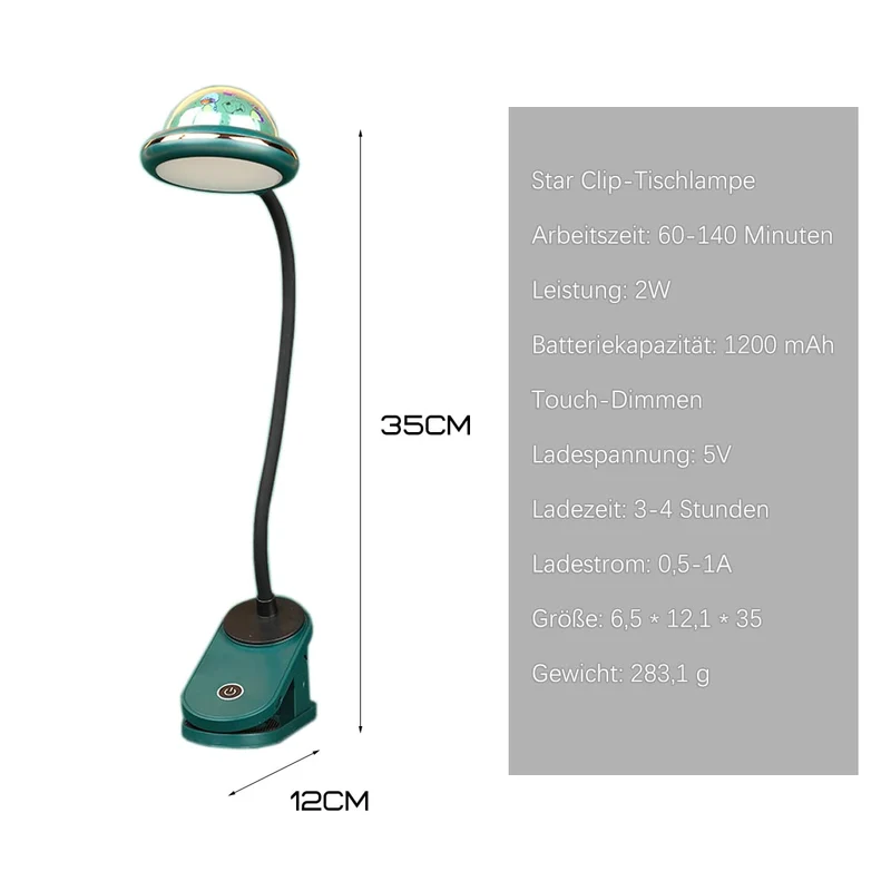 ACMHNC Klemmlampe Bett mit Sternprojektion, Grün