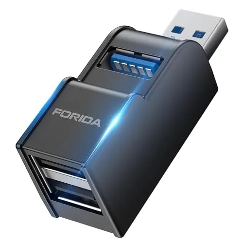 FORIDA 3-Port Mini USB-Hub, Tragbarer USB-Verteiler (1 Eingang, 3 Ausgänge) für Computer-Zubehör (Schwarz)