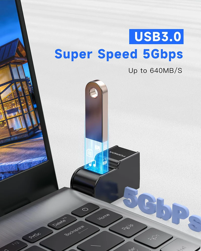 FORIDA 3-Port Mini USB-Hub, Tragbarer USB-Verteiler (1 Eingang, 3 Ausgänge) für Computer-Zubehör (Schwarz)