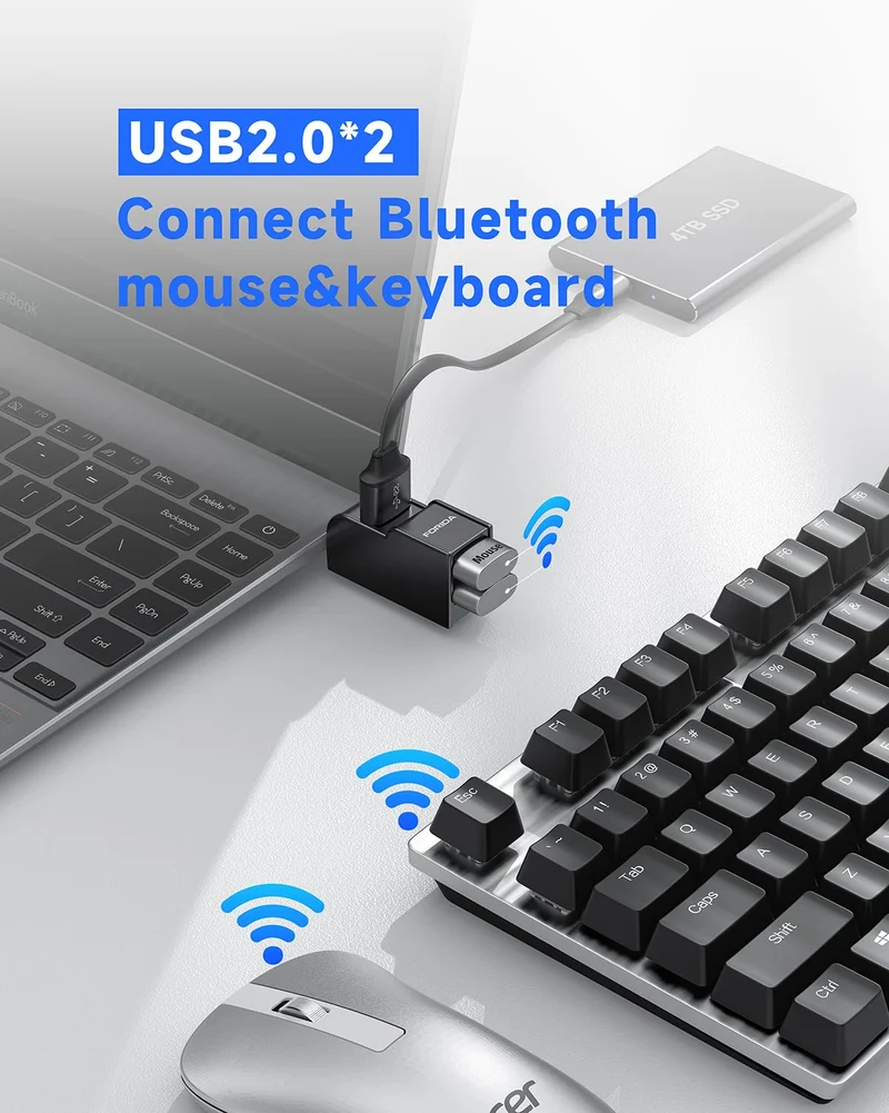 FORIDA 3-Port Mini USB-Hub, Tragbarer USB-Verteiler (1 Eingang, 3 Ausgänge) für Computer-Zubehör (Schwarz)