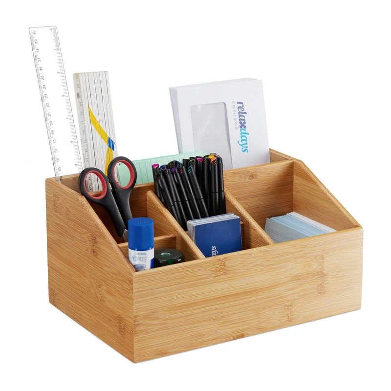 Relaxdays Tischorganizer Bambus, Büro Organizer, natur