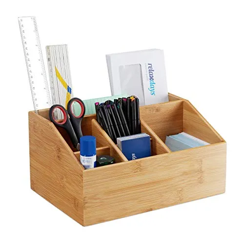Relaxdays Tischorganizer Bambus, Büro Organizer, natur