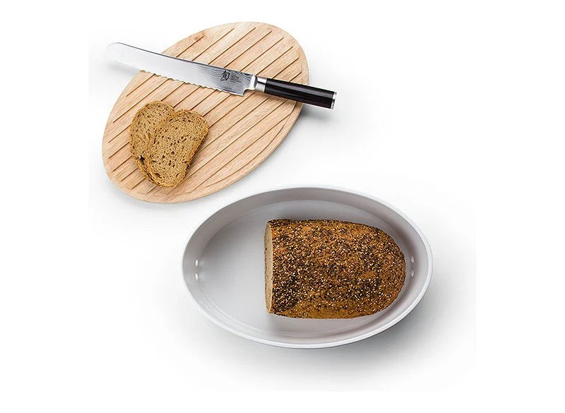 Continenta Aufbewahrung 'Brottopf oval mit Holzdeckel - Keramik' - 27 / 20 / 13,5 cm