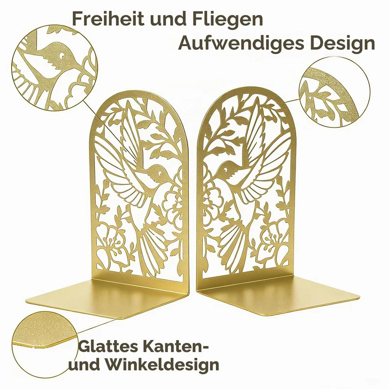 Buchstützen Metall Gold, 8 Stück, Goldene Bücherhalter für Regal