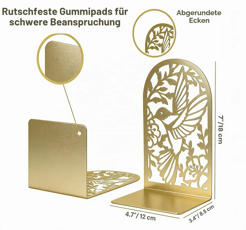 Buchstützen Metall Gold, 8 Stück, Goldene Bücherhalter für Regal