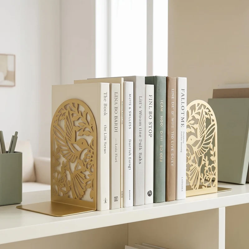 Buchstützen Metall Gold, 8 Stück, Goldene Bücherhalter für Regal