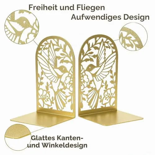 Buchstützen Metall Gold, 8 Stück, Goldene Bücherhalter für Regal