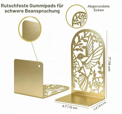 Buchstützen Metall Gold, 8 Stück, Goldene Bücherhalter für Regal