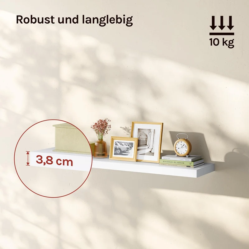 WOLTU Wandregal,Schweberegal Weiß,100x22.9x3.8cm,MDF 1er