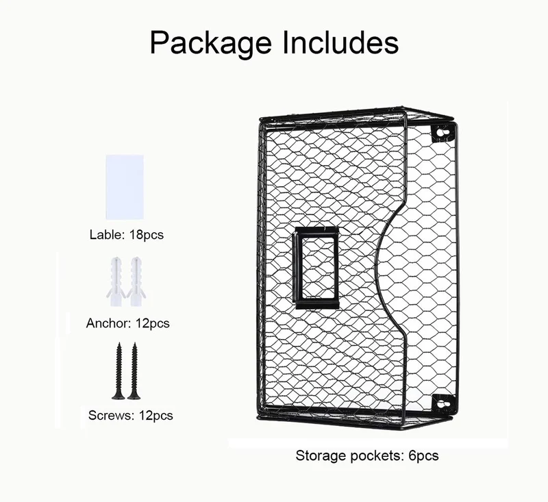 PAG 6 Fächer Zeitschriftenhalter Metall Hühnerdraht Brief-Organizer mit Etikettenschlitz, Schreibtisch Wand Organizer, Schwarz
