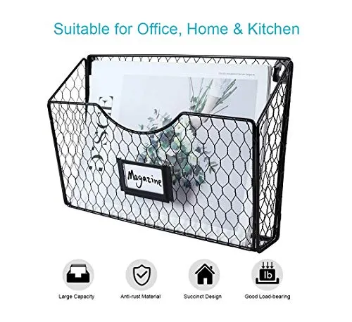 PAG 6 Fächer Zeitschriftenhalter Metall Hühnerdraht Brief-Organizer mit Etikettenschlitz, Schreibtisch Wand Organizer, Schwarz