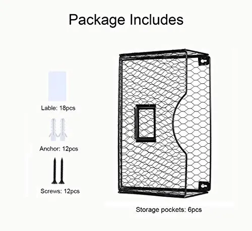 PAG 6 Fächer Zeitschriftenhalter Metall Hühnerdraht Brief-Organizer mit Etikettenschlitz, Schreibtisch Wand Organizer, Schwarz