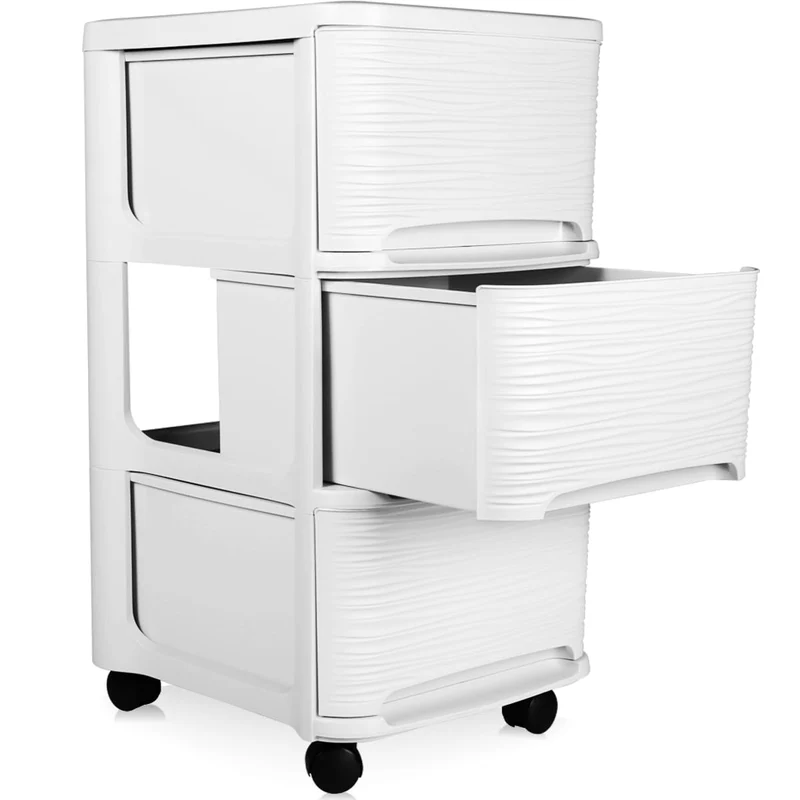 Schubladenschrank mit Rollen Rollcontainer mit 3 Schubladen Rollschrank Kunststoff Rollwagen (Weiß)