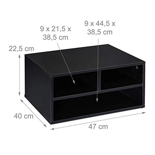 Relaxdays Druckerständer Schreibtisch, 3 Fächer, Regal für Drucker, Druckerhalter, H x B x T: 22,5 x 47 x 40 cm, schwarz