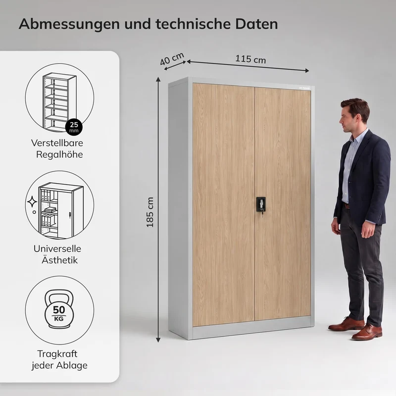 Jan Nowak Aktenschrank Büroschrank Metall, abschließbar, für 60 Ordner