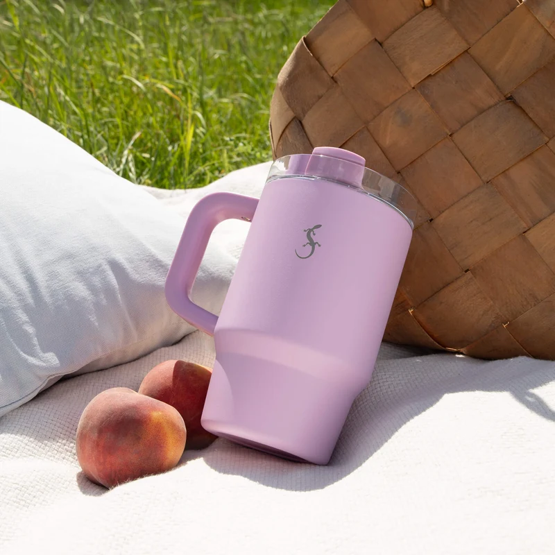 Lurch Isolierbecher Big Cup Mini 0,8l mit Trinkhalm und Pulverbeschichtung, Flieder