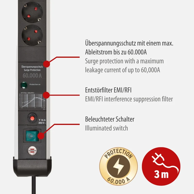 Brennenstuhl Premium-Protect-Line Steckdosenleiste 8-Fach, 3m
