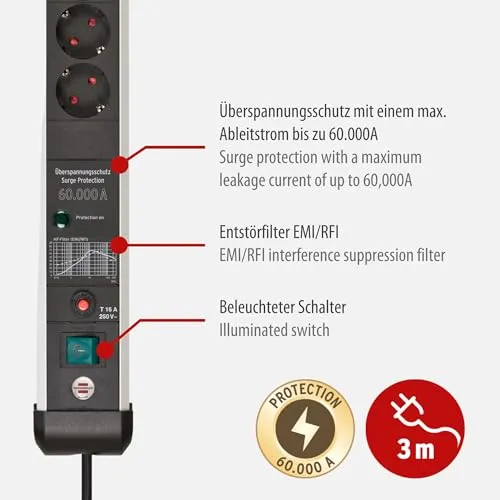 Brennenstuhl Premium-Protect-Line Steckdosenleiste 8-Fach, 3m