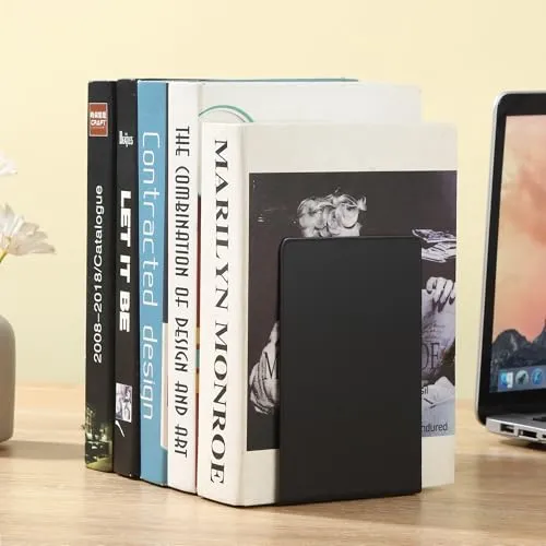 6 Stück Buchstützen Metall Schwarz,mit 24 Stück Robuste rutschfesten Silikonmatten,Perfekt für Schule, Büro, Zuhause und Bibliothek, 15 x 15 x 10 cm