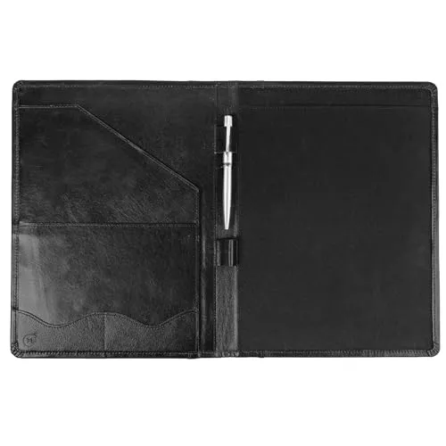 Moonster Professional Portfolio aus Leder Dokumentenmappe A4 - Schreibmappe A4 Format mit Luxus Stift - stilvoller Organizer für Notizblöcke mit Visitenkartenhalter