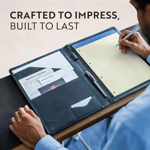 Moonster Professional Portfolio aus Leder Dokumentenmappe A4 - Schreibmappe A4 Format mit Luxus Stift - stilvoller Organizer für Notizblöcke mit Visitenkartenhalter