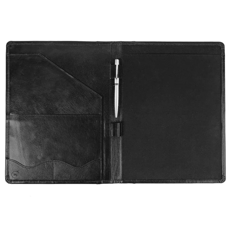 Moonster Professional Portfolio aus Leder Dokumentenmappe A4 - Schreibmappe A4 Format mit Luxus Stift - stilvoller Organizer für Notizblöcke mit Visitenkartenhalter