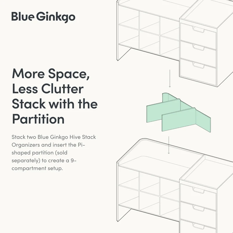 BLUE GINKGO Hive Stack Organizer Trennwand – (Hergestellt in Korea, Weiß)