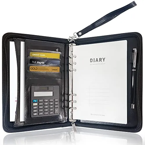 GraduatePro Klemmbrettmappe A5 mit Deckel Reißverschluss Leder Organizer Mappe Dokumentenmappe Ordner Clipboard Outdoor Schwarz