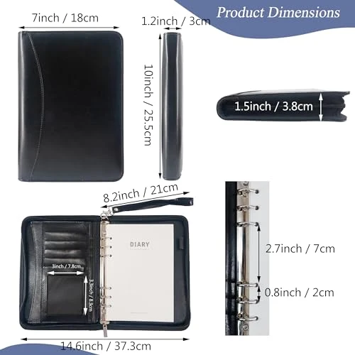 GraduatePro Klemmbrettmappe A5 mit Deckel Reißverschluss Leder Organizer Mappe Dokumentenmappe Ordner Clipboard Outdoor Schwarz